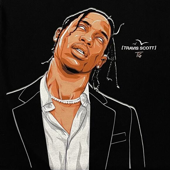 Travis Scott Graphic T Shirt Size Large Black Designed by Cesar 2023 Heavyweight - Picture 8 of 12